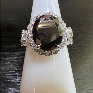 925 Sterling Silver Infinity Oval Cut Black Onyx Ring Size 7.75